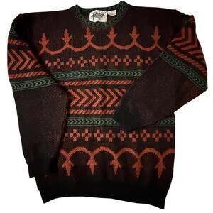 Pazzo Acrylic Sweater Green Black Red Geometric S/M
